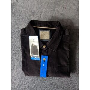 Jachs Girlfriend Women's Mini Corduroy Button Up Long Sleeve Shirt BLACK -LARGE